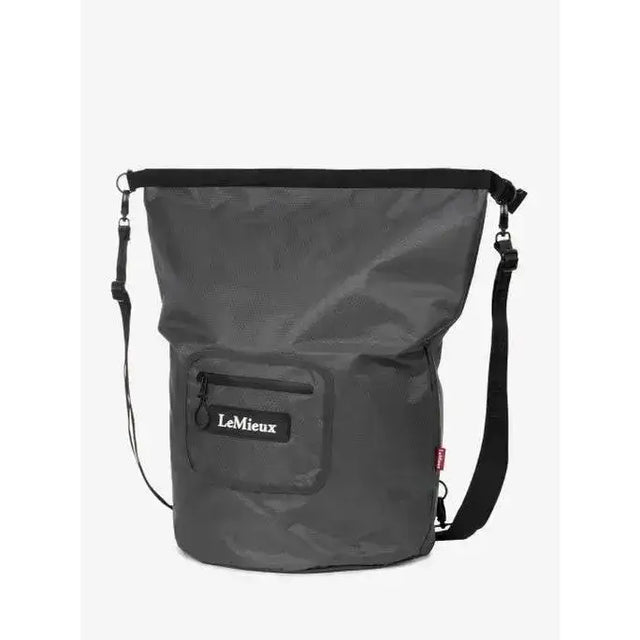 Dark gray waterproof lemieux carry all backpack with black strap and front pocket ideal as versatile laundry bag or for dirty boots