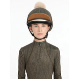 Equestrian Lemieux Casey Hat Silk Alpine featuring tan pom-pom and brown visor