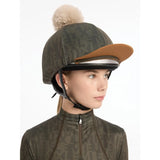 Equestrian Lemieux Casey Hat Silk Alpine with pom-pom and tan visor for style