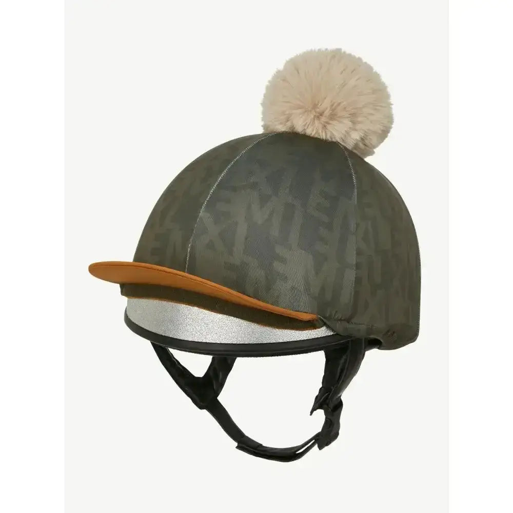 Olive green lemieux casey hat silk alpine with tan leather brim silver trim and cream pom pom on top