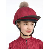 Red lemieux casey hat silk ember with fuzzy beige pom-pom on top perfect for equestrian use