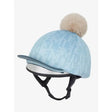 Light blue velvet lemieux casey hat silk glacier with subtle pattern and beige pom-pom on top