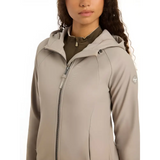 Beige Lemieux Charlotte Soft Shell Jacket Ash worn by a person with curly hair