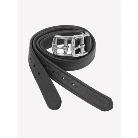 Black leather lemieux childrens stirrup leather with silver buckle made from dry-milled leather for comfort