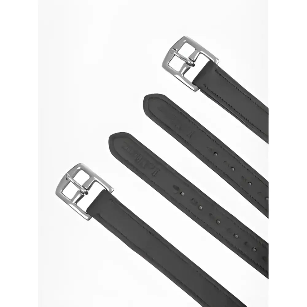 Black lemieux childrens stirrup leathers made from dry-milled leather with silver-toned buckles for kids