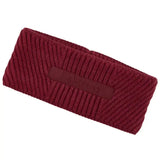 A rich burgundy corduroy lemieux clara cable headband with subtle ribbed texture and a matching stitched label