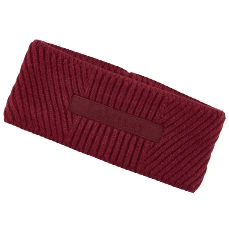 A rich burgundy corduroy lemieux clara cable headband with subtle ribbed texture and a matching stitched label