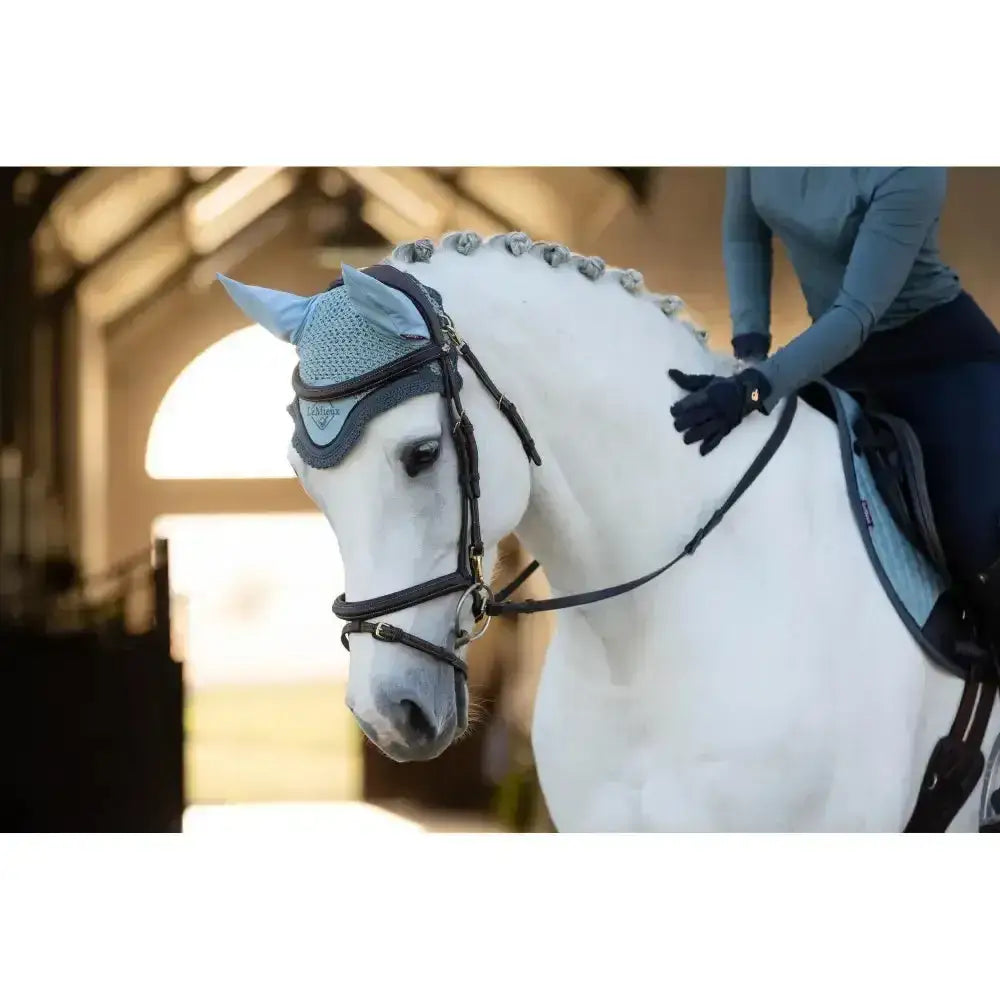 Light blue lemieux classic fly mesh hood with black trim and small logo on the side perfect for fly hood glacier use