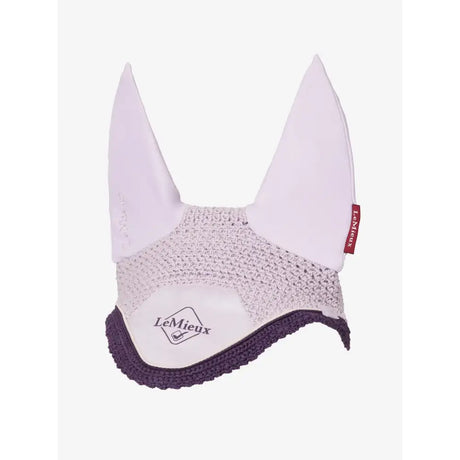 White and purple lemieux classic fly hood lilac with mesh body solid fabric ears and branded logo face veil