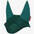 Deep green lemieux classic fly hood spruce with soft knitted fabric and plush ear flaps for equestrian use