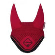 Red lehman horse ear bonnet with black trim and diamond logo lemieux classic fly hoods chilli style