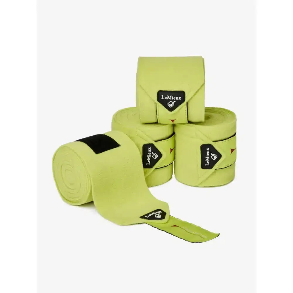 Lime green lemieux classic polo bandage rolls with black branding patches made from improved luxury lemieux fleece