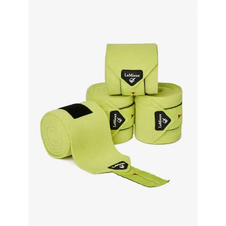 Lime green lemieux classic polo bandage rolls with black branding patches made from improved luxury lemieux fleece