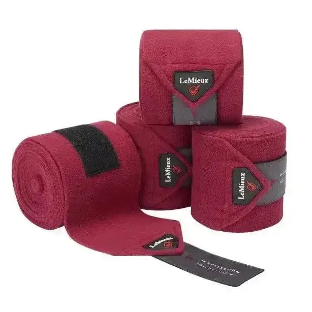 Maroon textured lemieux classic polo bandages with black velcro strap and lemieux label for mulberry luxury polo care