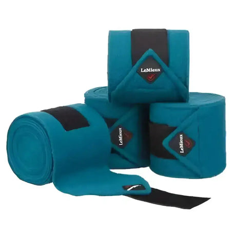 Teal lemieux classic polo bandages peacock with black velcro straps and diamond luxury lemieux fleece logo wrap