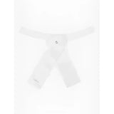 White sheer mesh lemieux classic stock scarf with small metallic emblem in stock white color