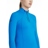 Bright blue lemieux classique long-sleeved base layer in benetton blue with zipper front and lamar logo on chest