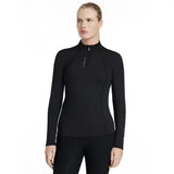 Black long sleeved performance top with high collar and subtle branding lemieux classique base layer black