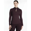 A maroon lemieux classique base long-sleeved damson layer with high collar zipper and subtle chest branding
