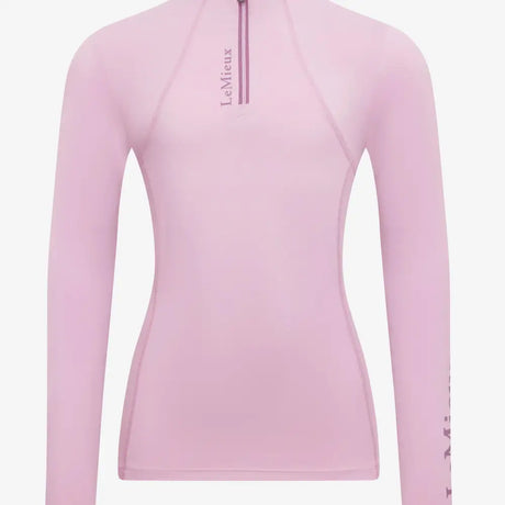 A soft pink lemieux classique base layer fondant long sleeve top with quarter zip and subtle chest branding