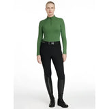 Green long-sleeved lemieux classique base layer hunter green top with high collar and zipper at the neckline