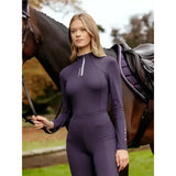 Purple lemieux classique base long-sleeved equestrian jumpsuit with high collar and front zipper base layer juniper