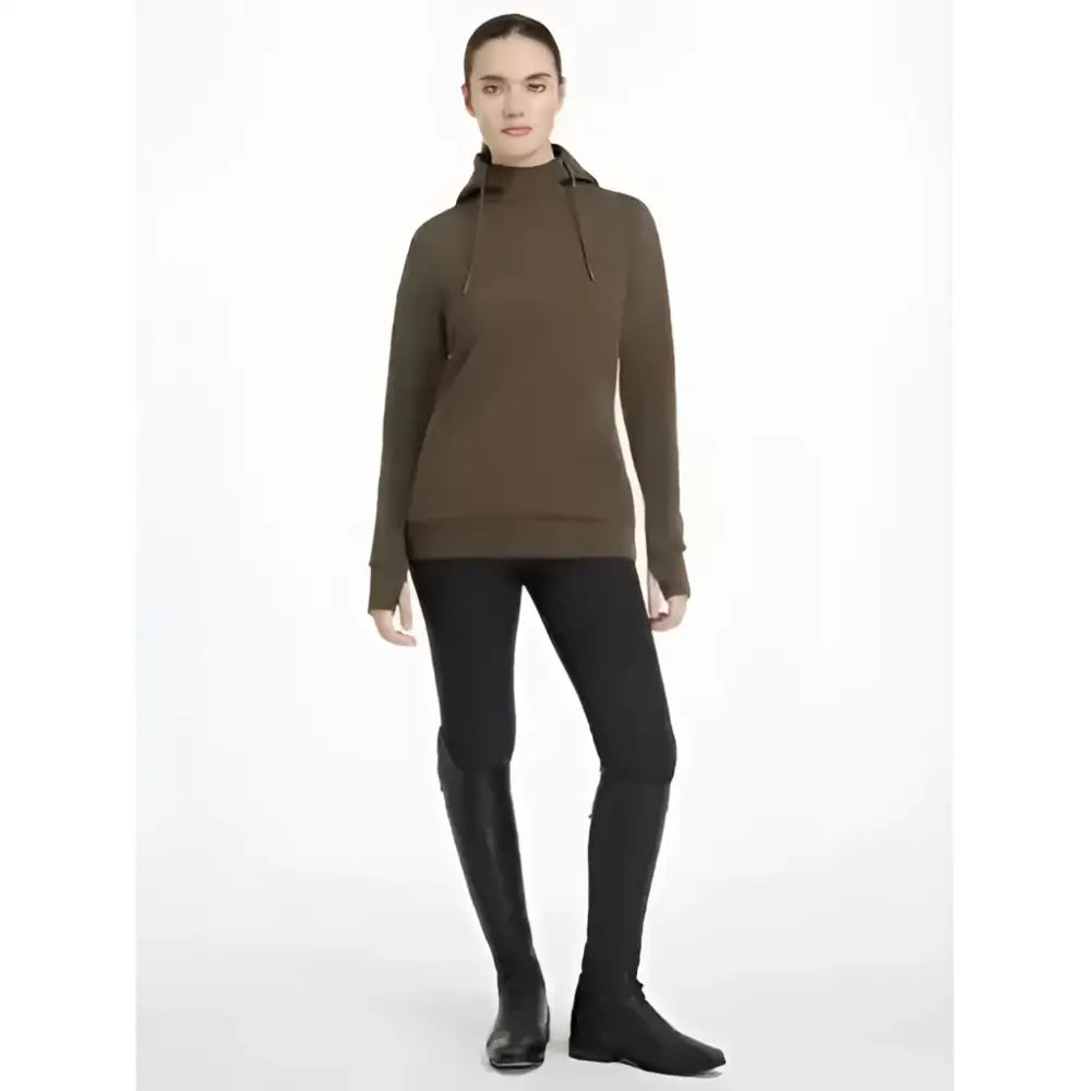 Olive green lemieux classique hoodie alpine with high neck drawstring hood and long sleeves for casual wear
