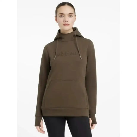 Olive green lemieux classique hoodie alpine with subtle embroidered logo and matching drawstrings for comfy style