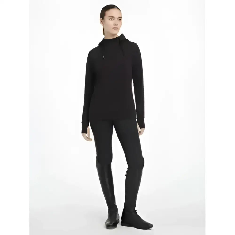 Black long-sleeved hoodie with high neck and ribbed cuffs from the lemieux classique hoodie black collection