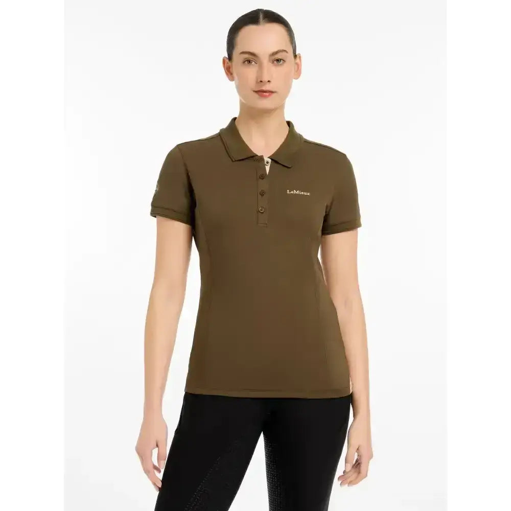Olive green lemieux classique polo shirt with collar button placket subtle embroidery quick-drying comfortable cotton