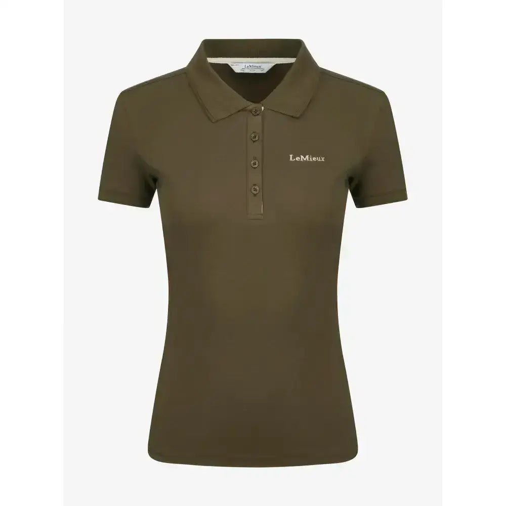 Olive green lemieux classique polo shirt with classic collar, short sleeves, and comfortable quick-drying cotton material