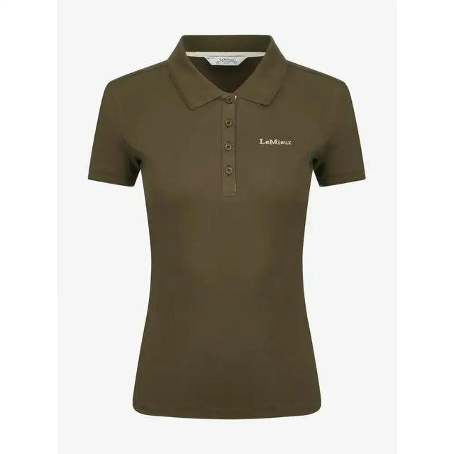 Olive green lemieux classique polo shirt with classic collar, short sleeves, and comfortable quick-drying cotton material