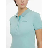 Light blue lemieux classique polo shirt aqua with short sleeves and subtle embroidered brand logo on the chest