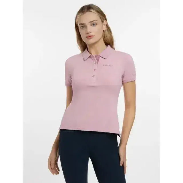 A soft pink lemieux classique polo shirt blossom with short sleeves, classic collar, buttoned placket, and chest embroidery
