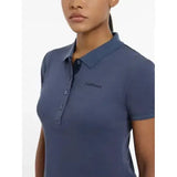 Navy blue lemieux classique polo shirt dusk features classic collar buttoned placket and subtle chest embroidery