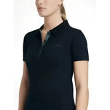 Black lemieux classique polo shirt with short sleeves subtle chest logo and gray inner collar detail
