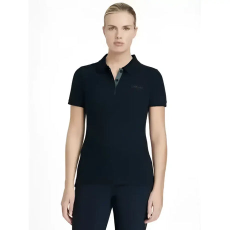 Black short sleeved polo shirt with subtle chest logo lemieux classique polo perfect classic polo shirt navy style