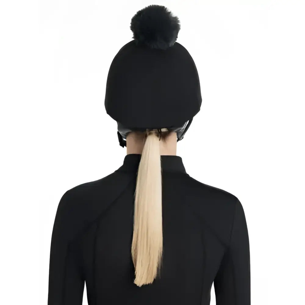Black lemieux classique pom silk black hat with a fluffy pom hat silk perfect for equestrian use