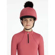 Pink lemieux classique pom equestrian helmet with black fur pom hat silk cranberry top for horse riding