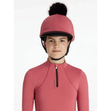 Pink lemieux classique pom equestrian helmet with black fur pom hat silk cranberry top for horse riding