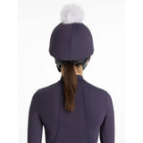 Navy blue lemieux classique pom equestrian helmet with white fluffy pom hat silk juniper for riding safety