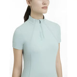 Light blue lemieux classique short sleeve classic performance shirt with high collar zipper front aqua base layer
