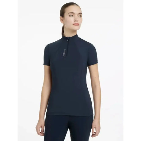 Navy blue lemieux classique performance top with half-zip collar and subtle logo perfect as a classic short sleeve base layer navy