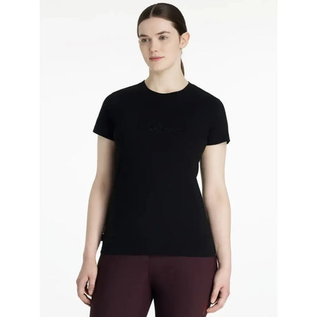 Black short-sleeved lemieux classique sparkle t-shirt with subtle embroidered logo across the chest