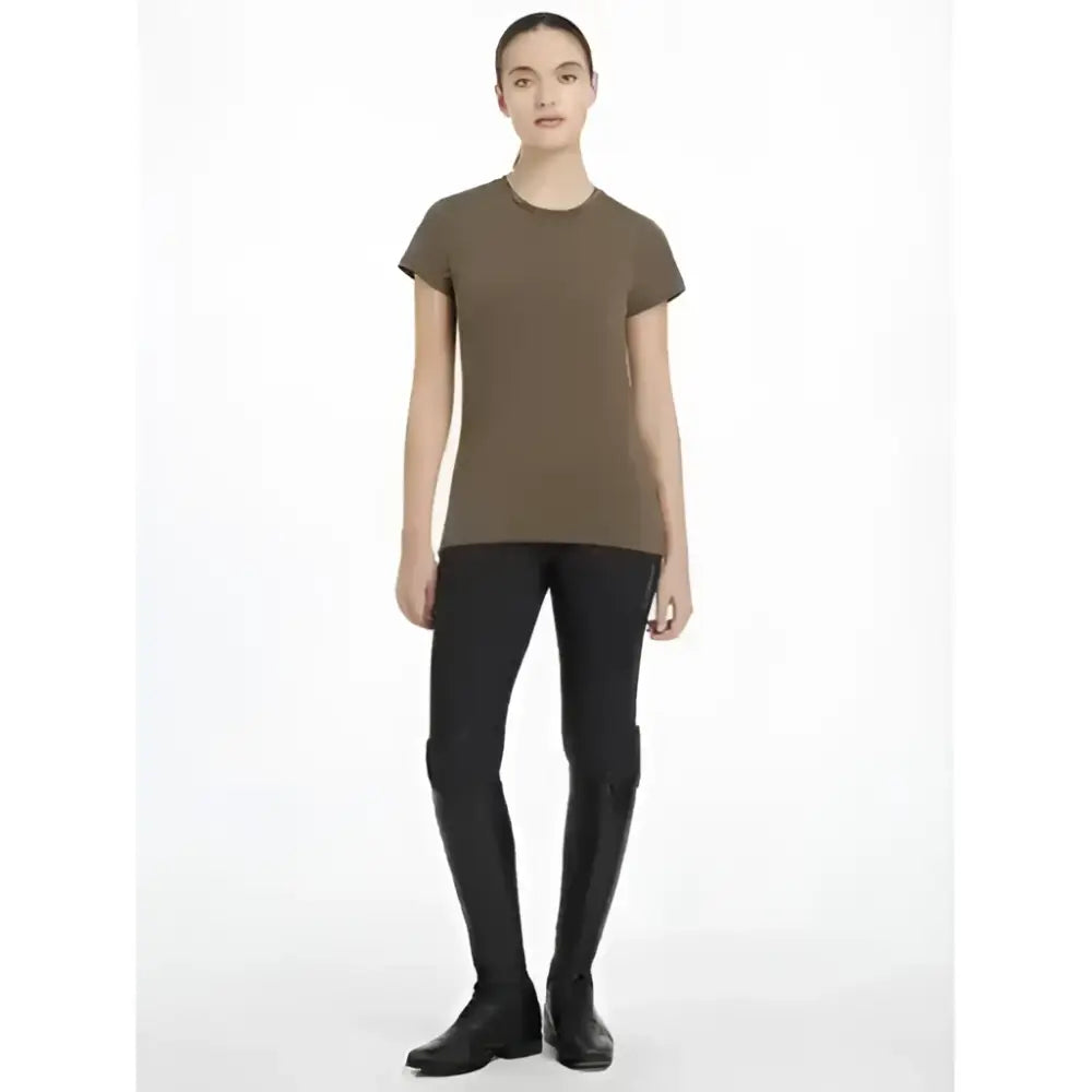 LeMieux Classique t-shirt in olive green with short sleeves and subtle side seam detailing for equestrian wear