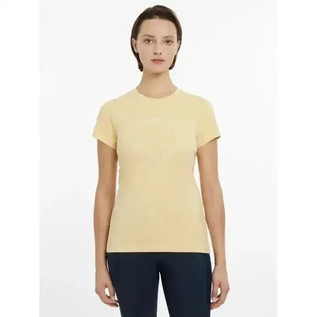 Lemieux classique equestrian t-shirt in pale yellow with subtle texture short sleeves and soft fabric