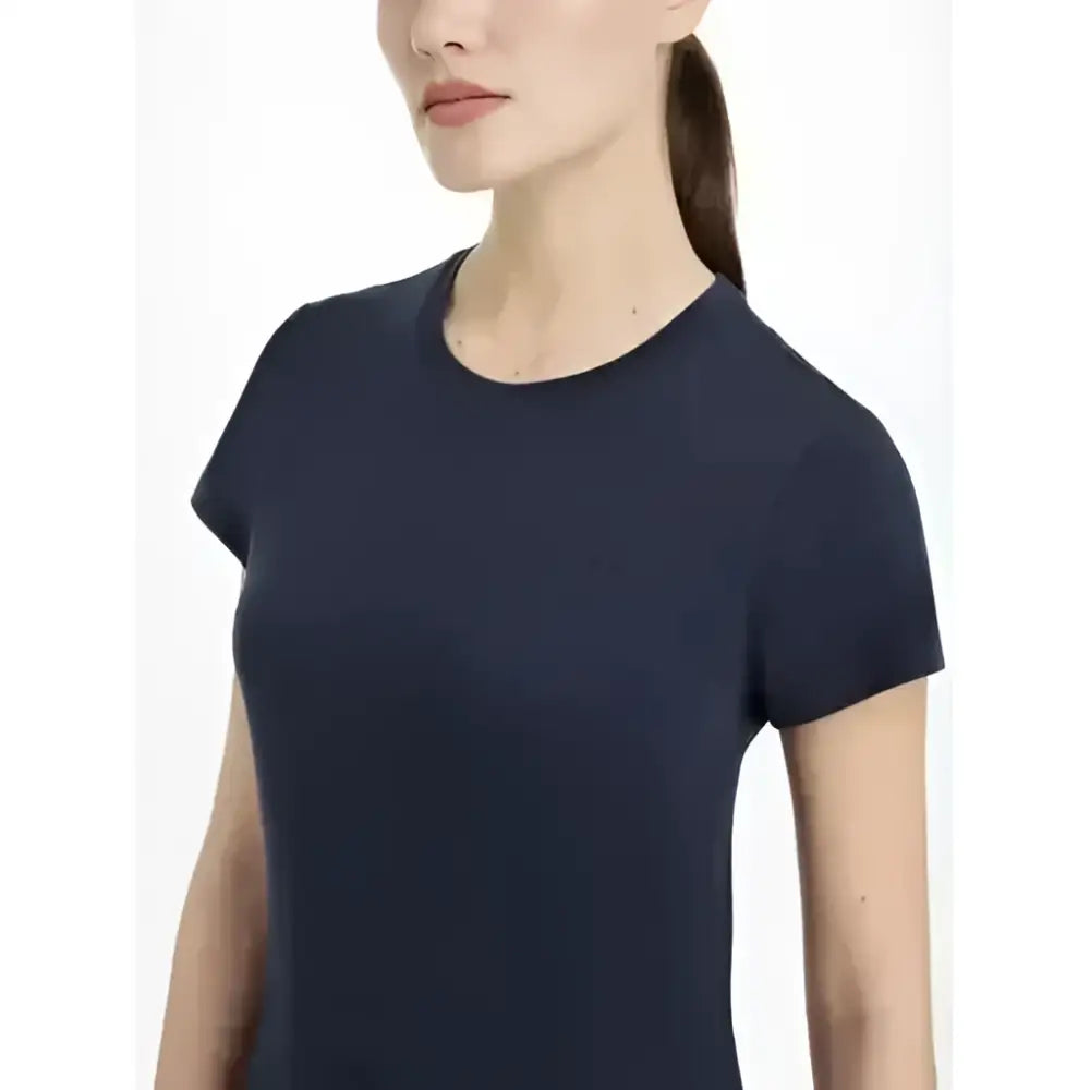 Navy blue short-sleeved lemieux classique t-shirt with subtle embroidered logo perfect for equestrian wear
