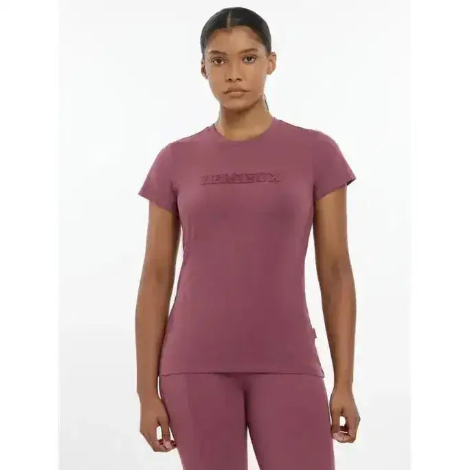 A mauve lemieux classique short-sleeved equestrian t-shirt with a subtle embroidered logo across the chest