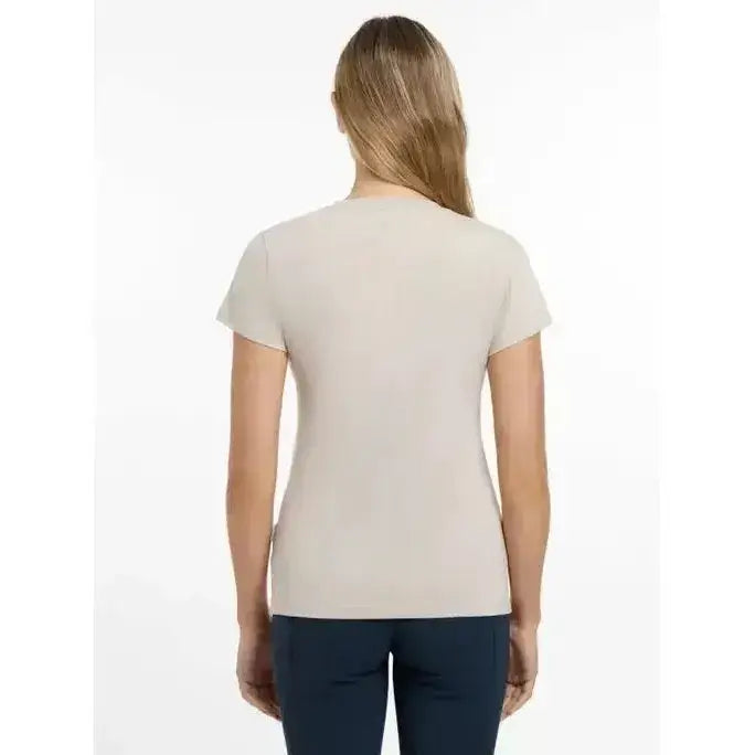 Beige lemieux classique t-shirt with short sleeves rounded neckline and fitted silhouette perfect for equestrian wear