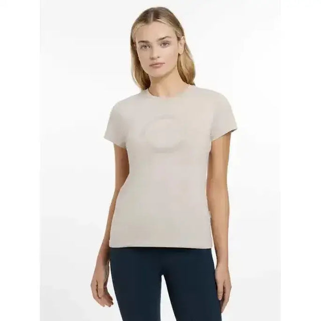 Lemieux classique short-sleeved classique t-shirt in stone with a subtle textured knit perfect for equestrian looks
